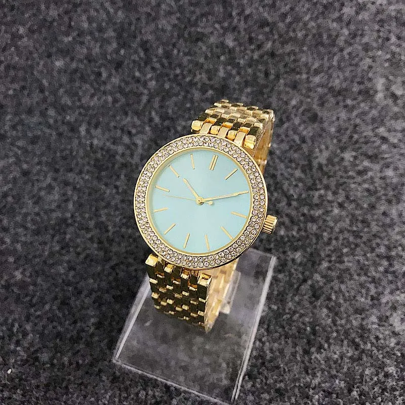 Moda M Design Marca Feminina Menina Dial Cristal de Aço Inoxidável Band Quartz Watch M6056-1