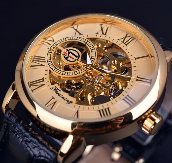 Forsining 3D Logo gravure montres hommes Top marque de luxe montre en or hommes mécanique squelette montre Relogio Masculino horloge Men302R