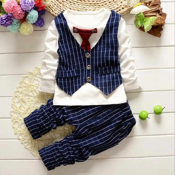 Enfants garçon vêtements bébé Gentleman costume vêtements ensembles faux deux pièces gilet chemise enfant en bas âge enfants 14Y fête d'anniversaire robe259Q25032387301