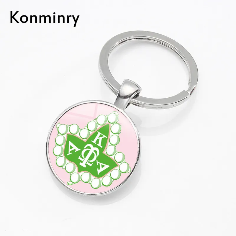 Konmniry alias Sorority Glass Dome Key Chains Holder Charms Kap Silver Keyrings Women Men Fashion Jewelry242R