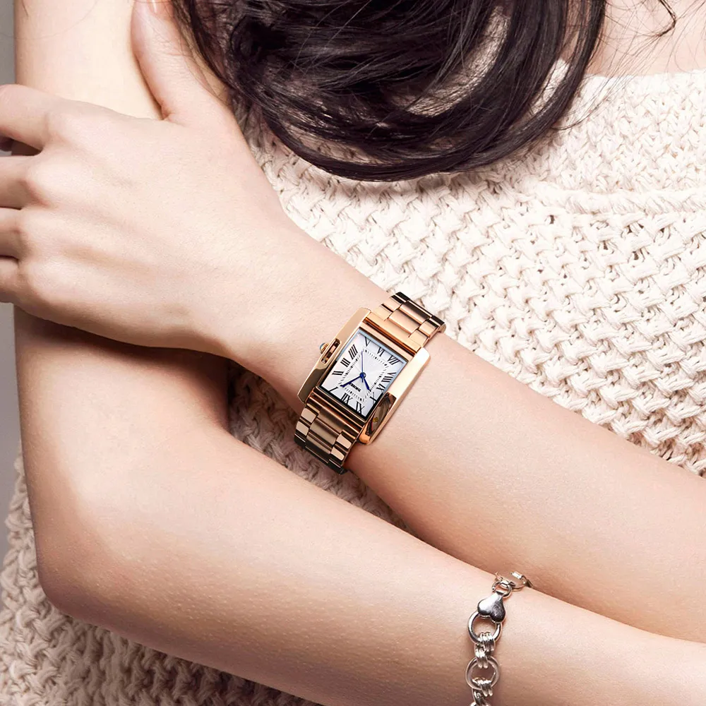 SKMEI mode Bracelet montre femme décontracté Auto Date Rectangle en acier inoxydable montres Relogio Femenino Horloge Dames 12841266T