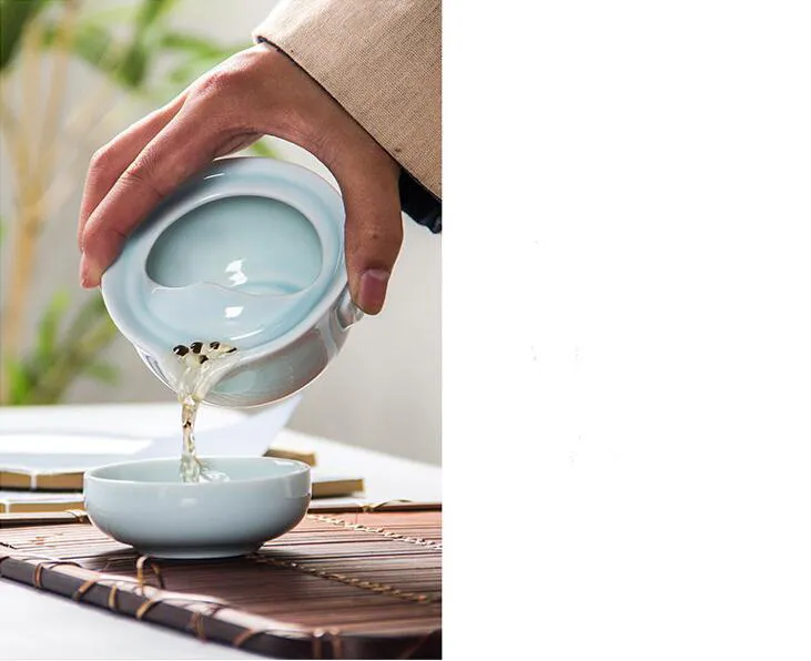 Quik copo 1 pote e 1 xícara celadon escritório viagem kungfu conjunto de chá preto drinkware ferramenta de chá verde T309229M