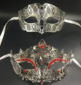 Masque de Couple vénitien en filigrane métallique et strass, paire de masques pour bal, événement, fête de mariage, de Costume pour hommes et femmes, 230M