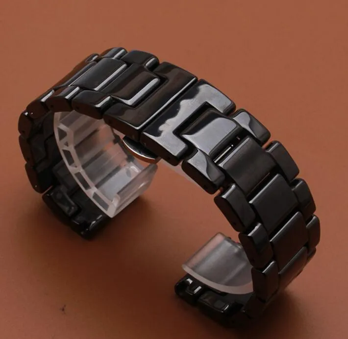 Kampanj Ny ersätta 22mm klockband keramiska svarta remmar för Samsung Gear S3 Classic Butterfly Buckle Watches bälten armband334d