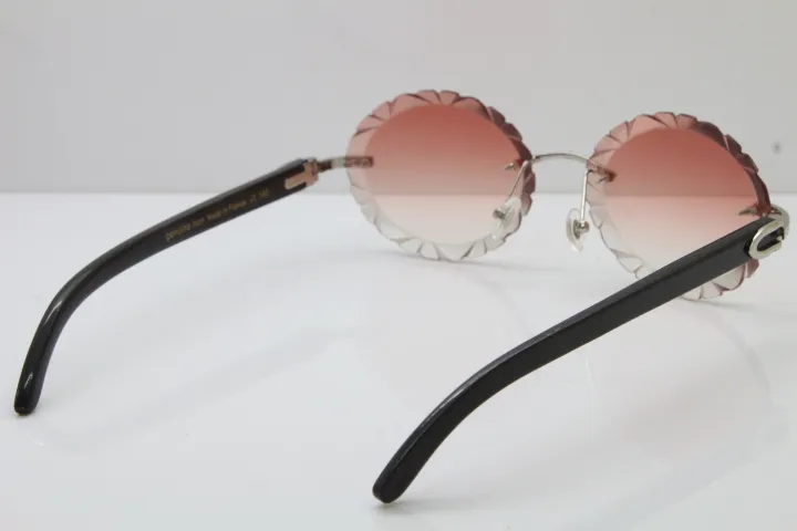 CAŁE NOWE T8200761 Czarne okulary przeciwsłoneczne Black Buffalo Horn bez krawędzi rzeźbiony obiektyw Vintage unisex na zewnątrz szklanki jazdy Postawa 335n
