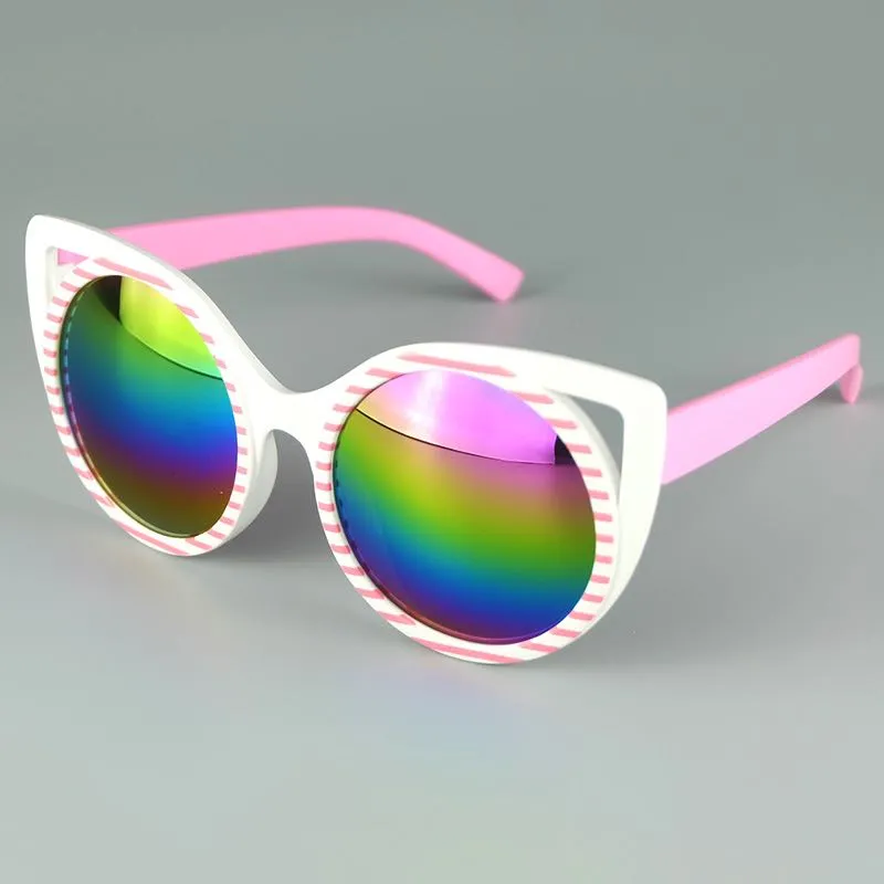 Lunettes de soleil miroir pour enfants, œil de chat, à la mode, monture pour filles, Cool, styliste, mélange de couleurs, 272H