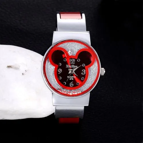 Steel Bracelet Watch Women Elegant Quartz Mouse Head Display Dial Fashion Casual Bangle Watches Gift for Girls Lady3106