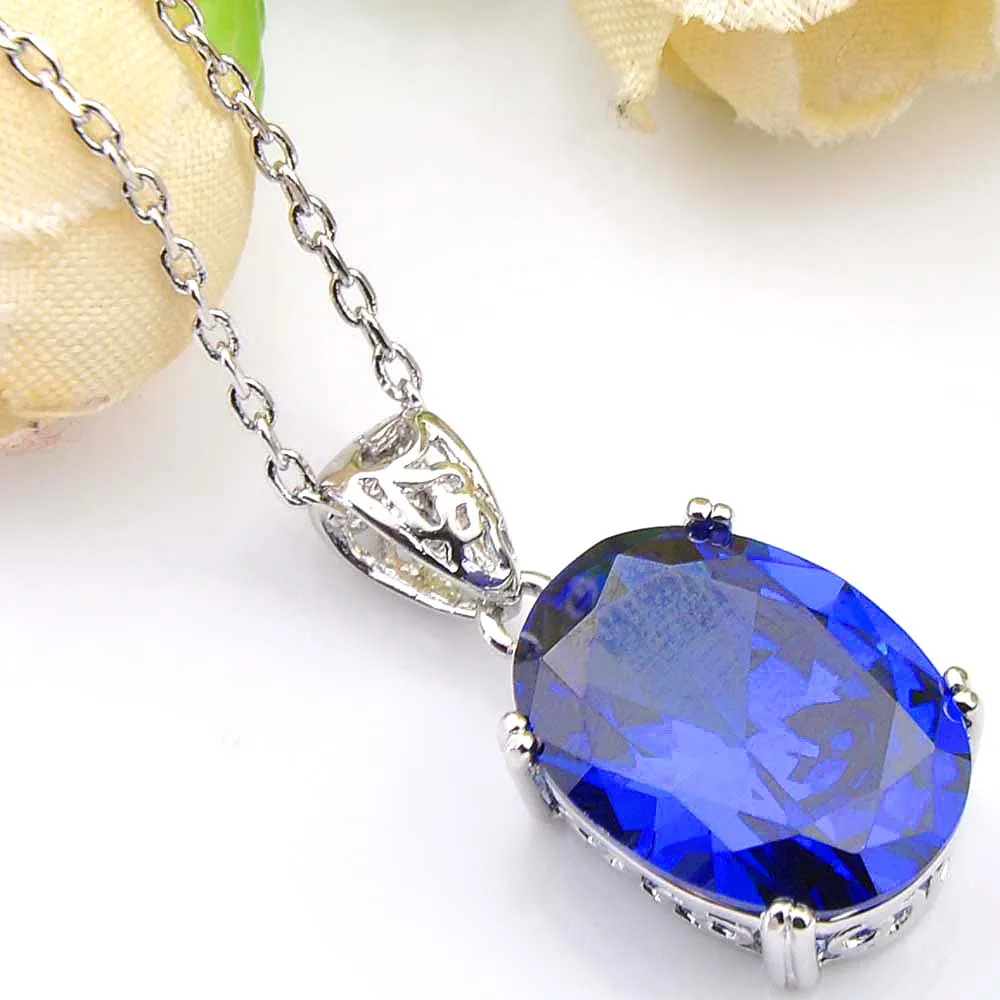 Novel Luckyshine Delicate Ellipse Fire Blue Topaz Cubic Zirconia 925 Silver Pendants Necklaces Earrings Gift Wedding Jewelr233P