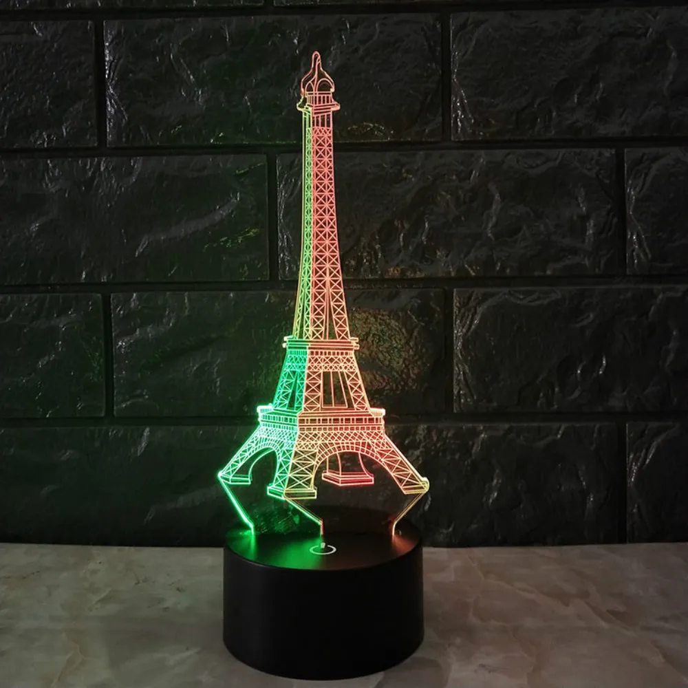 Design 3D-Lampe LED-Nachtlicht Eiffelturm 3D-Illusion Nachtlampe Tisch Schreibtischlampe Heimbeleuchtung Farbwechsel S Ganze Dropsh7650829