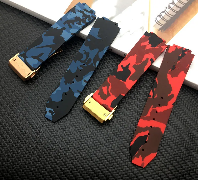 Brand quality 25x17mm Red Blue black Grey camo camoflag Silicone For belt for Big Bang strap Watchband watch band logo on1297r