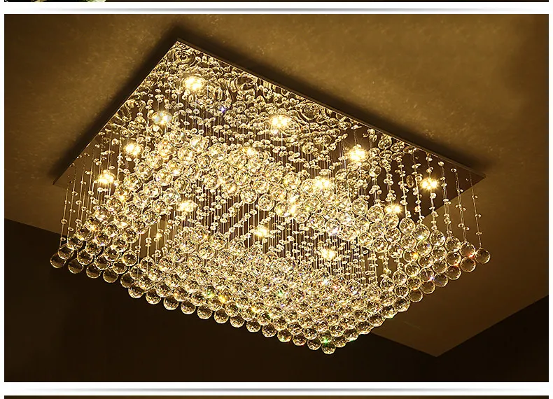 Lustre en cristal contemporain lumière K9 cristal goutte de pluie rectangle plafonniers encastré luminaire LED pour l235u