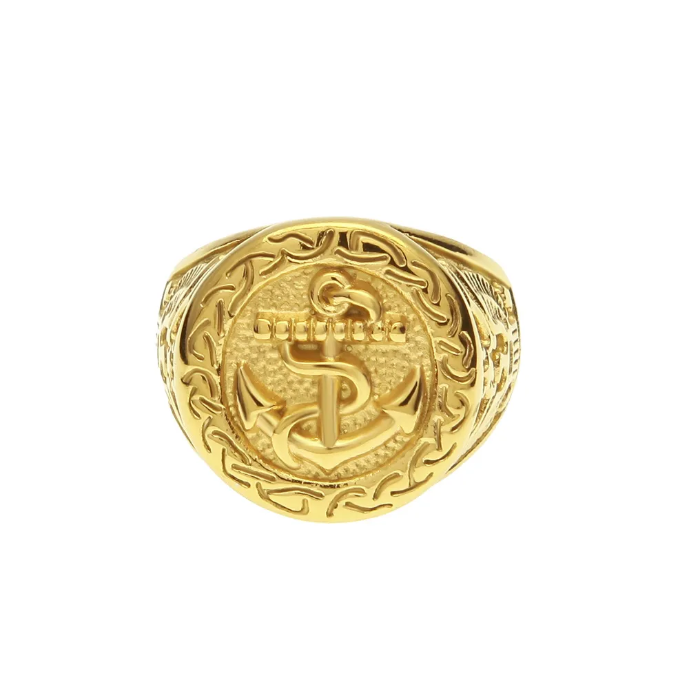 Hip Hop Rock Gold Kolor Pleted 316L Stal nierdzewna Pierścień Złote Pierścienie Vintage Mens Jewelry Ring271b