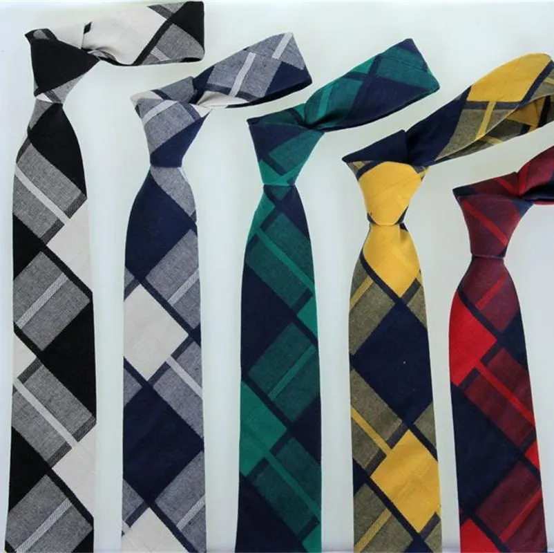 Cravatta da studente Unisex 6 cm Tempo libero Cotton Ties uomo Donna Skinny Business Neck Tie Plaid Controllare Jacquard Tie rossa 