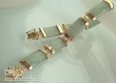 fine natural jade carved 18K gold bangle Chain bracelet281y