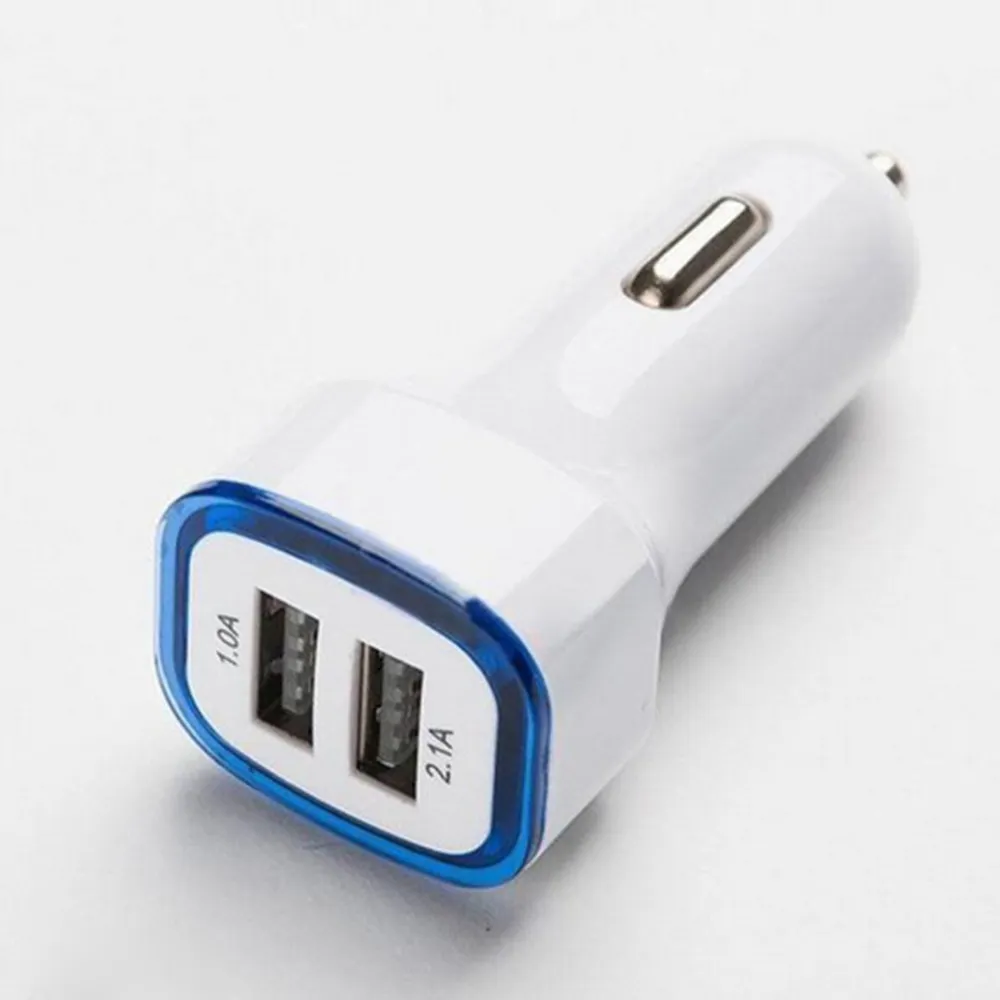 2.1A LED USB Dual 2 Port Adapter Socket Car Charger USB Charger مع LED Light لجميع الهاتف Samsung HTC