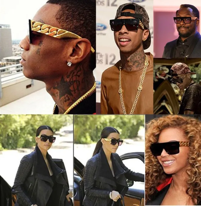Kim Kardashian Beyonce Celebrities Style Metal Gold Chain Hightsives Eversize Sunglasses Men 3179