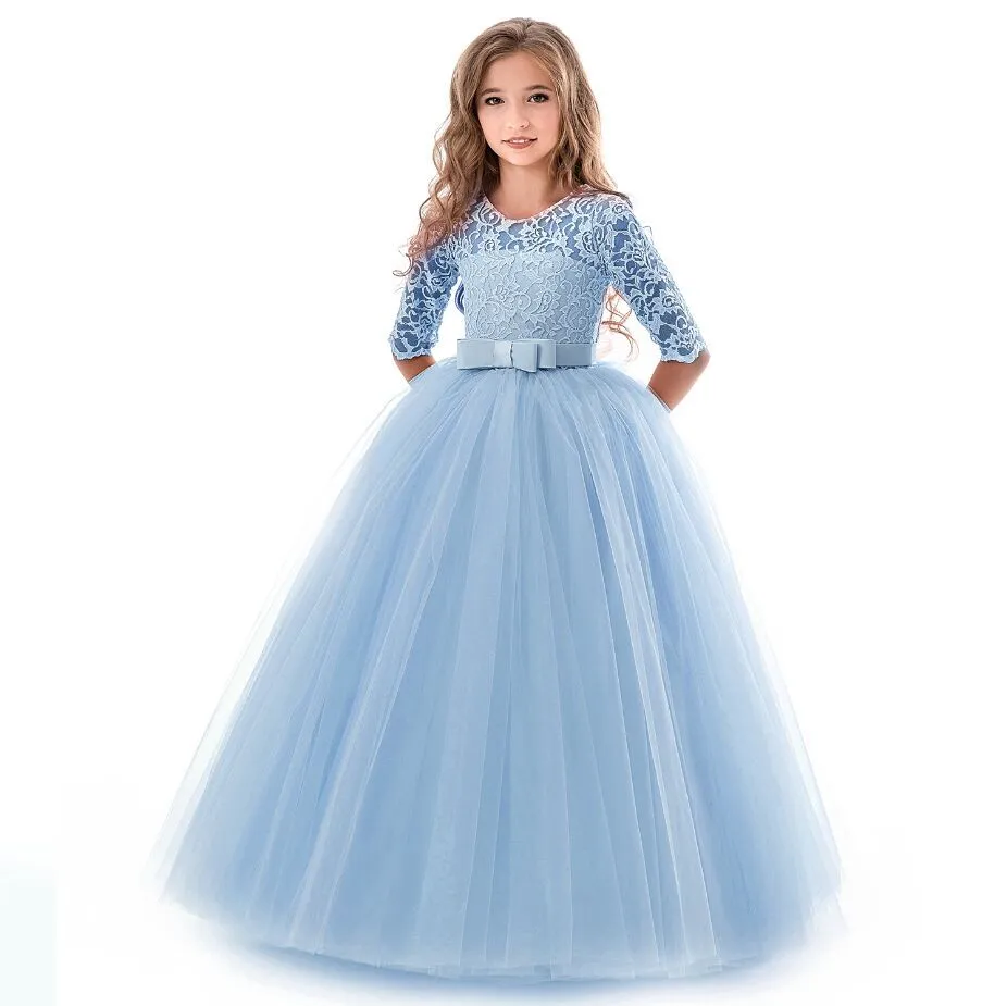 Summer Girl Lace Dress Long Tulle Teen Girl Party Dress Elegant Children Clothing Kids Dresses For Girls Princess Wedding Long Gown