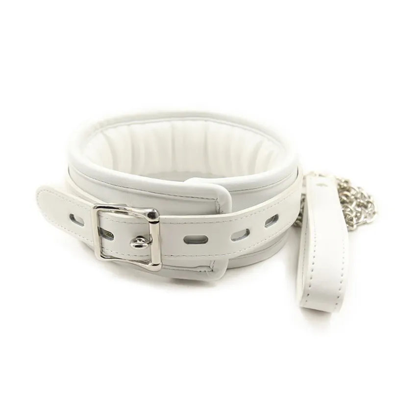 White Collars Collar with Chain Fetish SM Slave Neck Cuffs BDSM Bondage Restraints Sex Products for Couples Sex Toys Women Men5336087