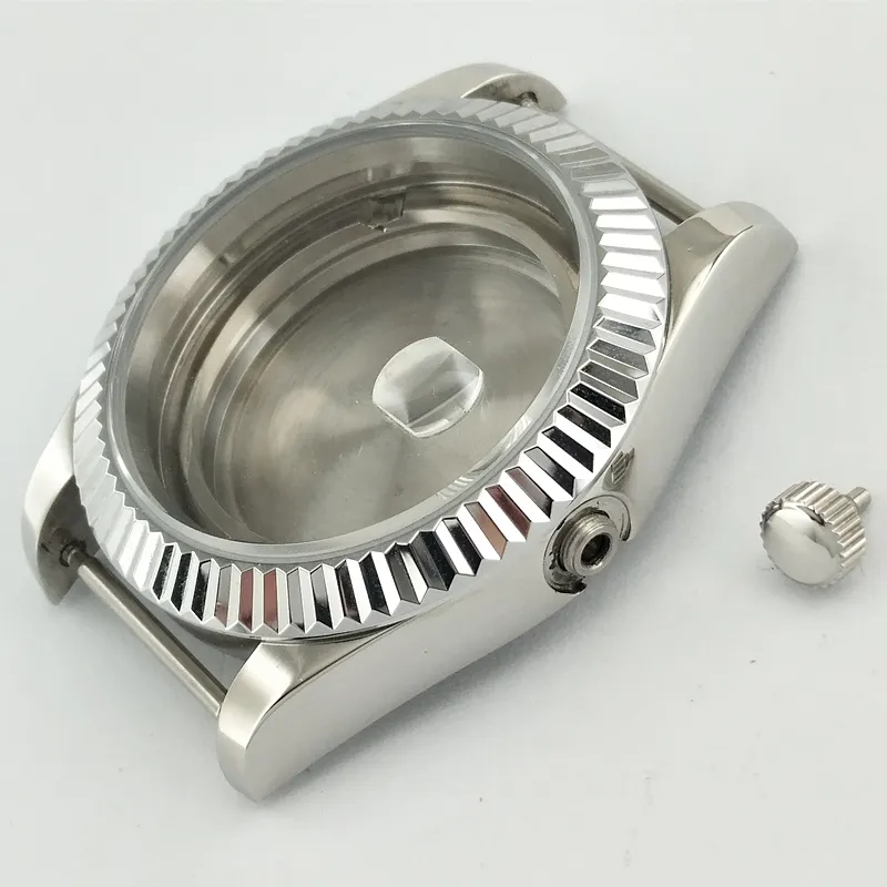 41mm Sapphire Glass Polished Silver Color Rostfritt Steel Watch Case Fit ETA 2824 2836 Miyota 8205 8215 821A 82 Series Movement P177E