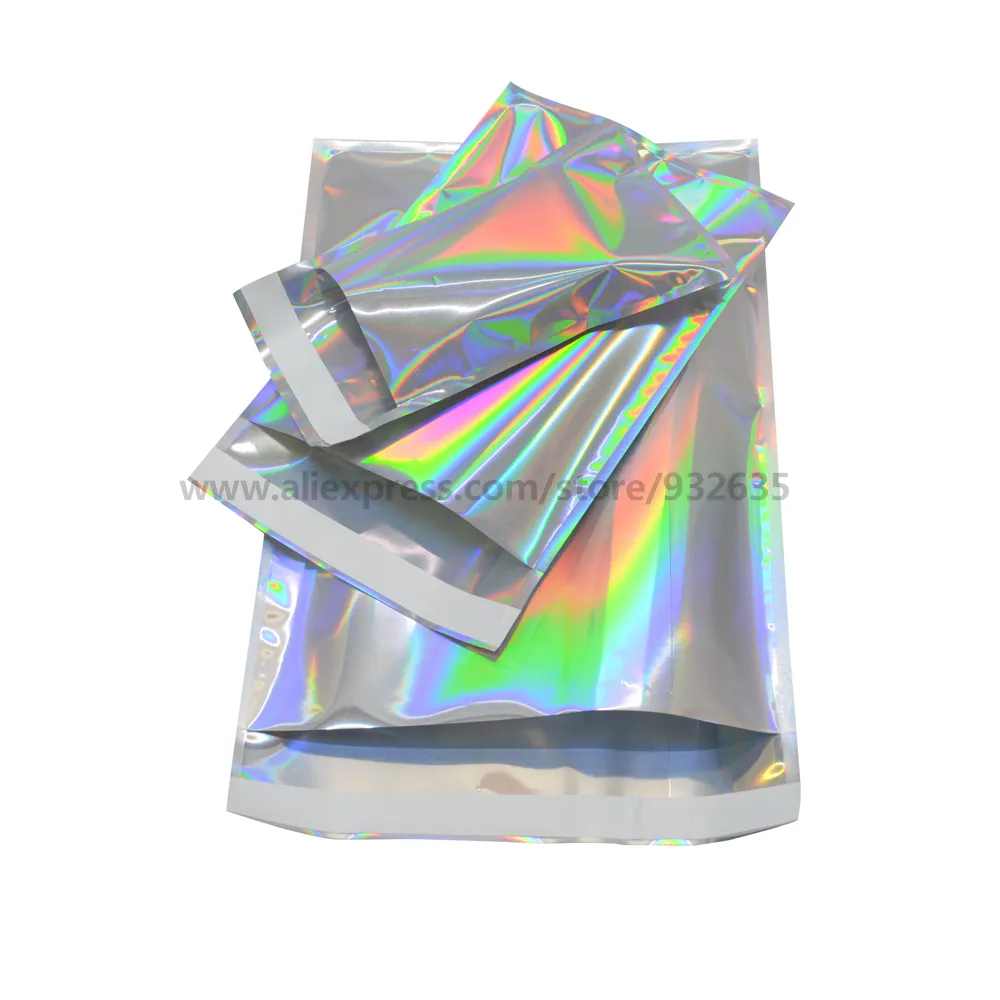 Selbstversiegelte Klebstoff Courier Bags Laser Holographic Plastik Poly Envelope Mailer Post-Mailing-Taschen Kosmetische Unterwäsche1222b