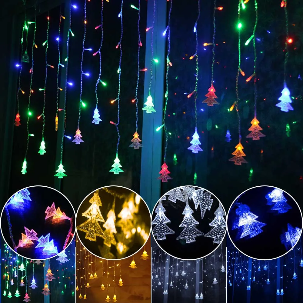 4 5M 96 Leds Cortina Árbol de Navidad Luces de cadena de carámbanos Luces de hadas Luces de Navidad Año Nuevo Decoración del banquete de boda UE 220V292r