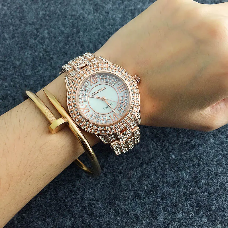 CONTENA Shiny Full Diamond Watch Rhinestone Bracelet Watch Women Watches Fashion Women's Watches Clock saat2943