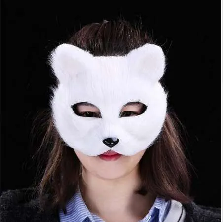 Plastic Villus Arctic Fox Mask Cosplay Party Upper Half Face Halloween Masks Cat Masquerade Party Masks193D