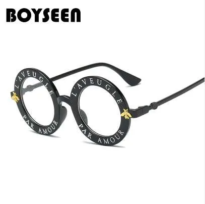 BOYSEEN gafas de sol redondas Retro letras en inglés Little Bee gafas de sol hombres mujeres gafas moda hombre mujer 15981268Y