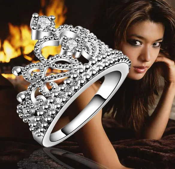 2018 alta qualità Ragazza / donna moda argento 925 R630 Brillante cristallo doppia corona anello 2.3 * 1.6 cm gioielli in argento taglia us7 / us8