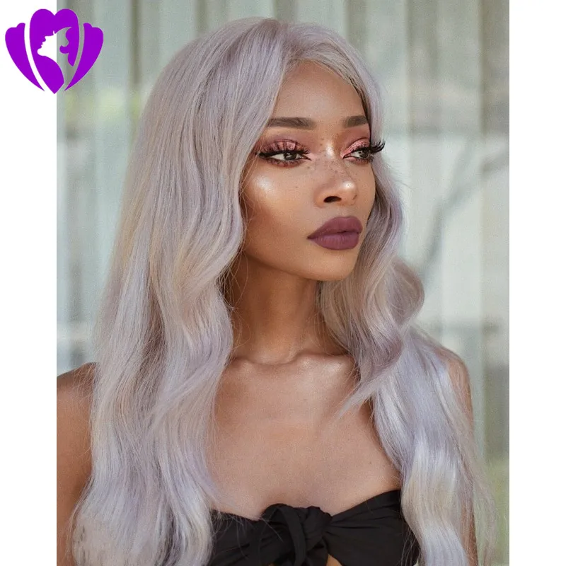180density full long grey white Synthetic Lace Front Wig Body Wave Wigs for White Women Middle Part Artificial Wig Cosplay