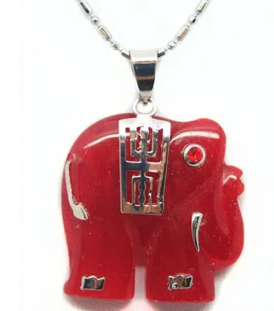 Fashion Jewelry NATURAL red Jade Elephant Pendant Chain Choker Necklace Multiple color shopping299b
