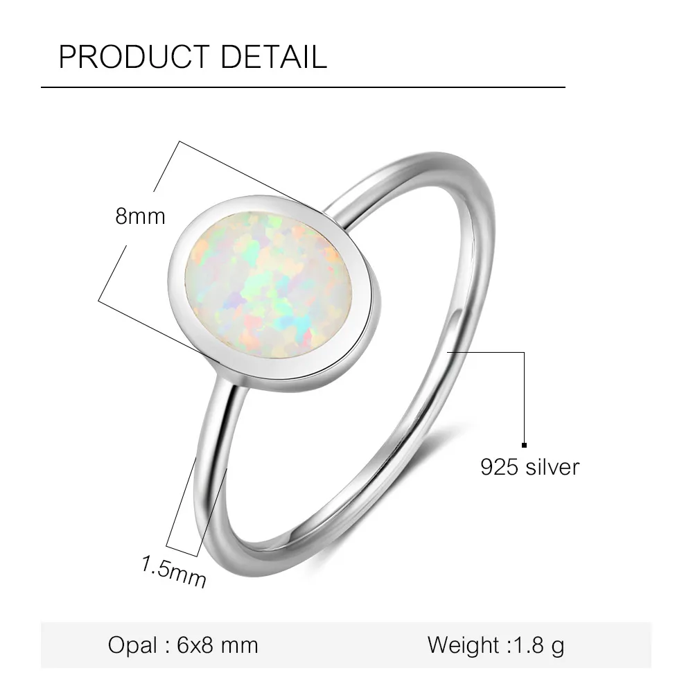 fashion Solitaire Ring Finger Ring 925 Sterling Silver white fire opal oval ring Charm Lady Girls Silver Jewelry