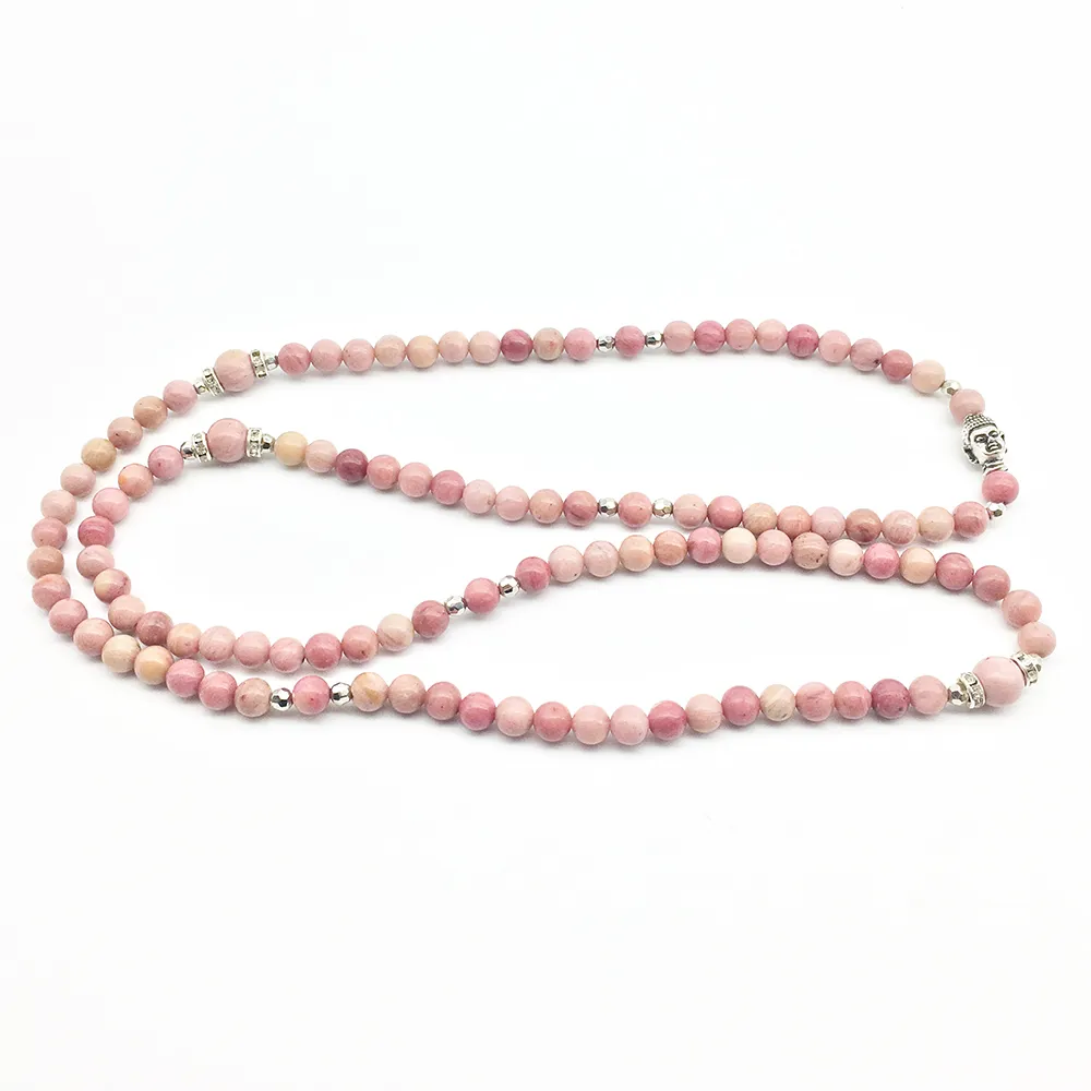 SN1380 Fashion Women's Bracelet Yoga 108 Mala Balance Bracelet 6 mm Rhodonite Stone Jewelry Trendy Buddha Head Necklace207H