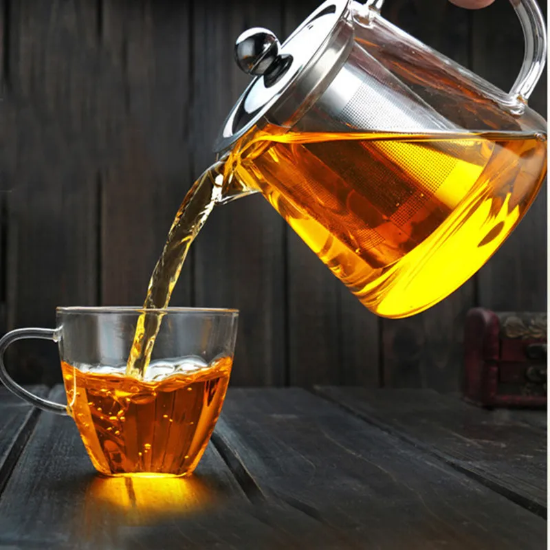 Hitzebeständige Glas Wasserkocher Teekanne Blume Tee-Set Pu'er Kaffee Teekanne Drinkware Set Edelstahl Sieb Promotion275H