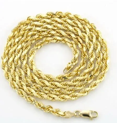 Collier à maillons en corde plaqué or jaune 10 carats pour hommes, épais de 7mm, taille diamant, 24 238d