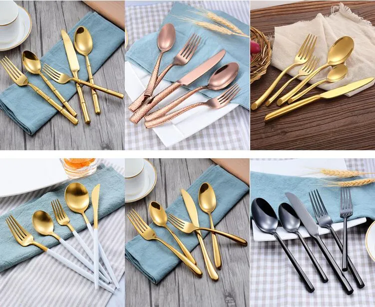 High-grade retro flatware set silver and gold stainless steel cutlery set knife fork spoon 5-piece dinnerware set tableware sets222r