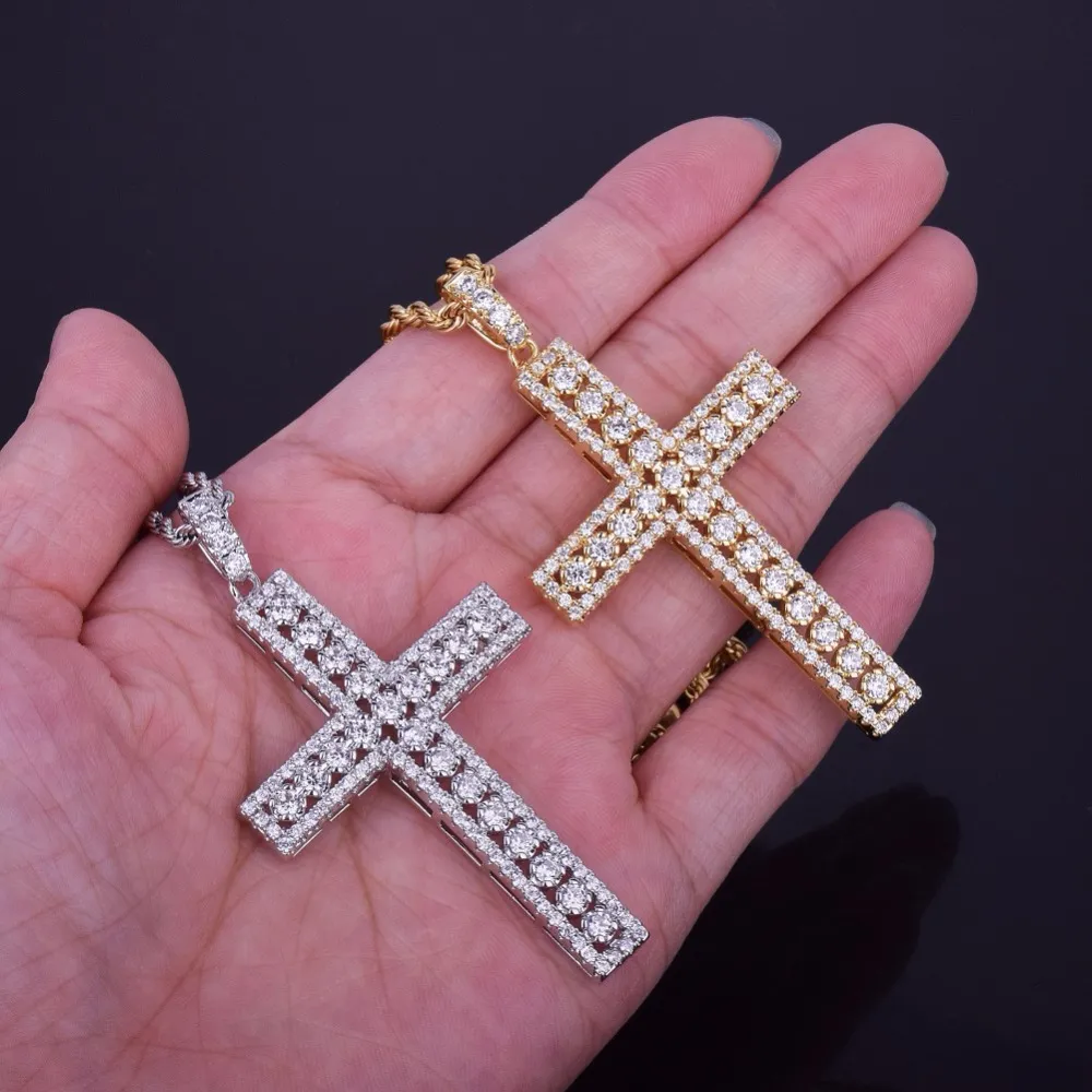 Collier avec pendentif croix pour hommes, breloque scintillante en Zircon cubique, bijoux Hip hop avec chaîne en corde, cadeau 2807