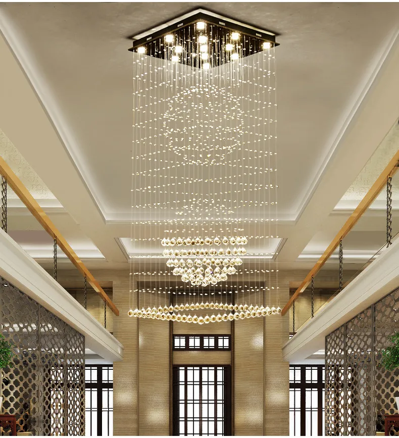 Contemporary square crystal chandeliers raindrop flush ceiling light stair pendant lights fixtures el villa crystal ball shape 324B