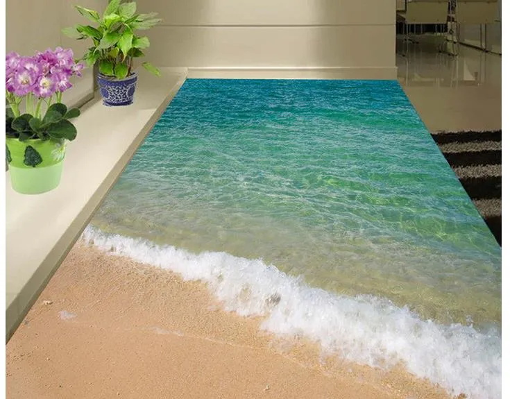 Moderne Bodenmalerei 3D-Bodenmalerei am Meer, Brandung, Strand, 3D-PVC-Tapete, selbstklebende Bodentapete, 3d204Z