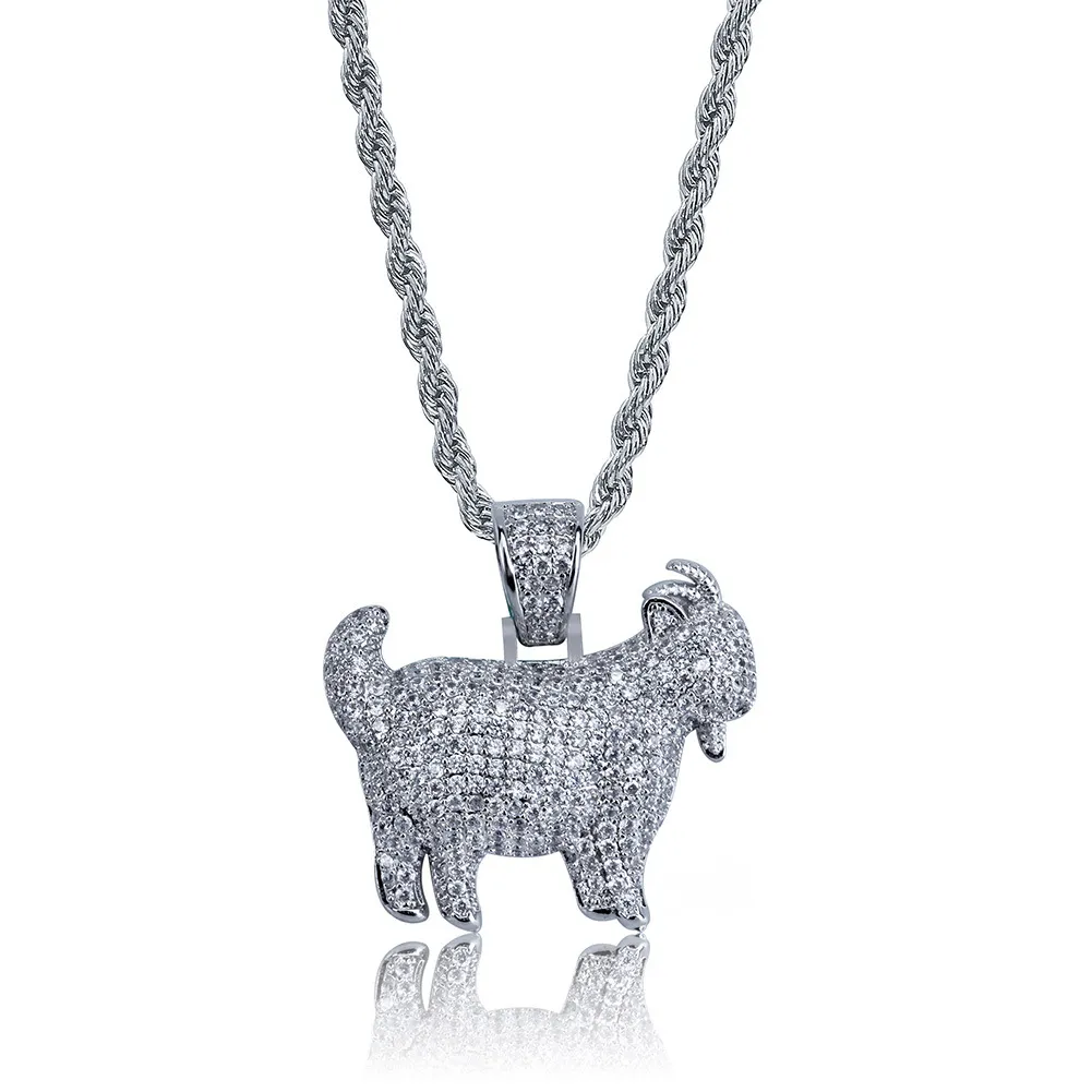 Collier avec pendentif en forme de chèvre glacée pour hommes, style Hip Hop, Micro pavé, Zircon cubique, Animal, cadeau, bijoux 292s