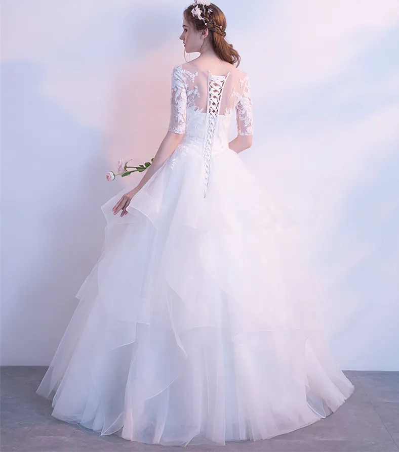 Organza with Ruffles Ball Gown Wedding Dresses New Half Sleeves Wedding Gowns Lace Appliques Bridal Gowns
