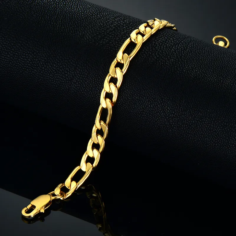 Link Bracelets Vintage Male Bracelet Gold Color Stainless Steel Figaro Men Jewelry Bileklik PulserasLink285P