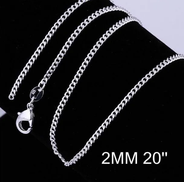 2MM 925 Sterling Zilver Curb Chain Ketting Mode Vrouwen Kreeft Sluitingen Kettingen Sieraden 16 18 20 22 24 26 inch GA262224g