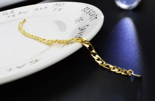 Hot Man woman plating 18K gold 5MM Bracelet flat chain Side Bracelet Trendy Long Figaro Chain Bracelet 19/20/21/22/23cm