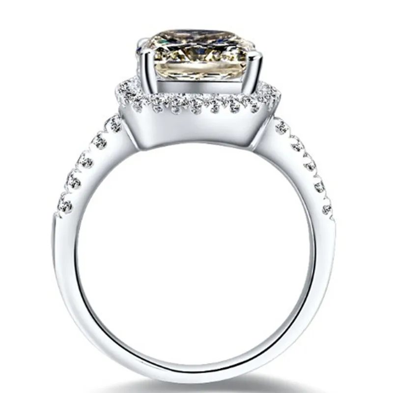 S925 6 6 mm 1ct Piękny design poduszka Syntetyczne diamenty zaręczynowe Pierścień Sterling Srebrna Obiecana Ślub Ślubny Białe złoto Kolor223s