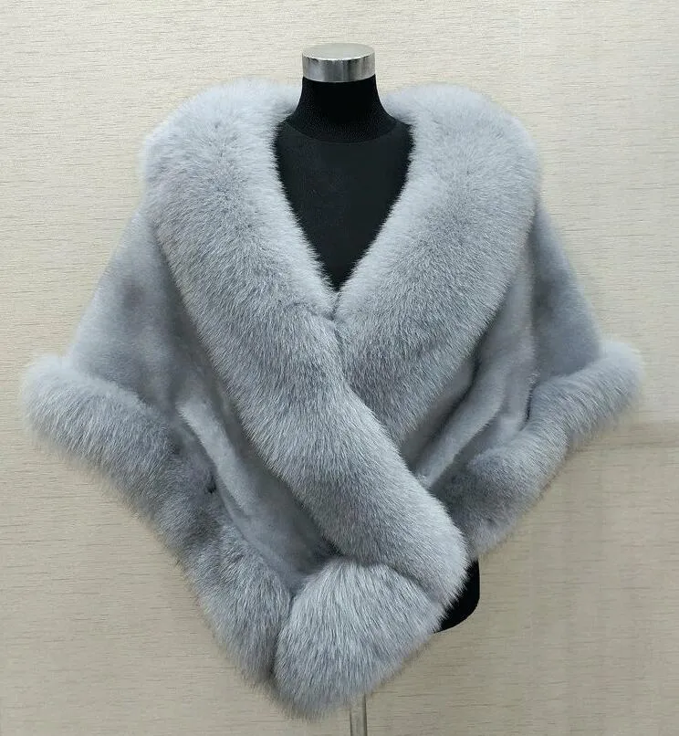 Vinter 2019 Super Big Long Fox Faux Fur Bridal Wraps Evening Dress Shawl Cloak Scarf For Female Party Prom Cocktail i Stock3469