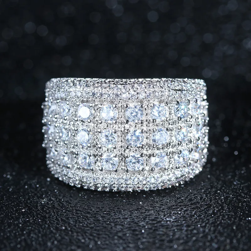 Mens Silver Diamond Stones Ring High Quality Fashion Wedding Engagement Rings For Women