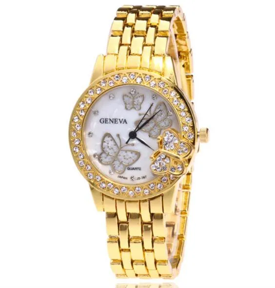 2018 hot sales Gold silvery Rose Gold Luxurious crystal Butterfly steel strip Wrist Watch High-grade fashion woman quartz Wrist watch