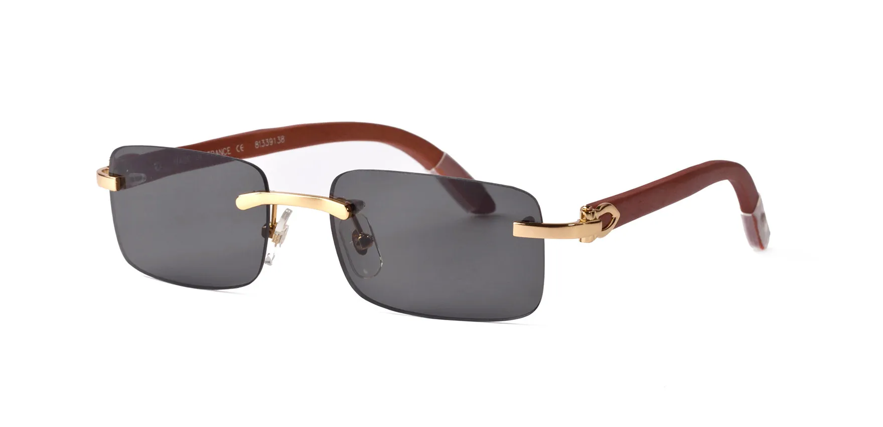 Nya Buffalo Horn Solglasögon Fashion Sport Sun Glasögon för män Kvinnor Rimless Rectangle Bamboo Wood Gelgasses Eyewear With Boxes CA321A