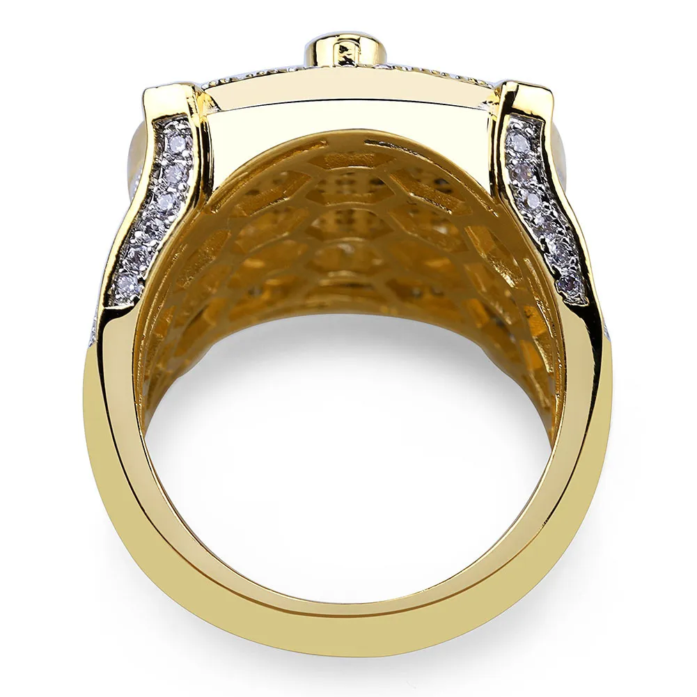 Anel maçônico hip hop todo gelado de alta qualidade micro pave cz anéis cobre banhado a ouro para mulheres men279q